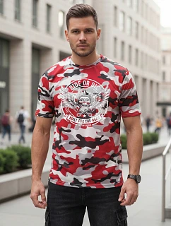 Pánské červenobílé tričko s potiskem moro FashionStreet NX2004R