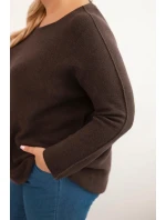 Svetr dámský plus size s lodičkovým výstřihem hnědý