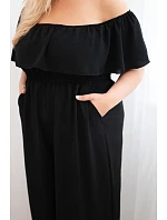 Dámský overal Plus Size s volánem a krátkým rukávem černý