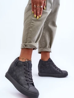 Dámské Kožené Tenisky Na Koturnu Big Star MM274005 Šedé