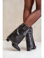 Zateplené boty s ohrnutým svrškem na podpatku černé Tamalis Zateplené boty s ohrnutým svrškem na podpatku černé Tamalis