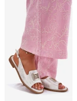 Elegantní Dámské Sandály Na Plochém Podpatku S Dekorací S.Barski KV51-082 Stříbrné