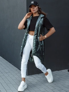 Dámská prošívaná vesta s kapucí dlouhá MERIS tmavě zelená FashionStreet TY4425