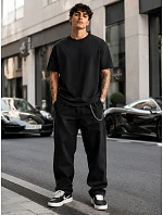 Pánské základní bavlněné tričko oversize černé FashionStreet RX5682