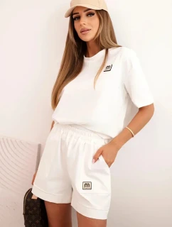 Dámská punto souprava s krátkým rukávem a volnými šortkami ecru
