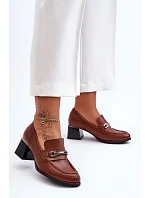 Dámské kožené poloboty na sloupek podpatku 20111 Hnědá s černou - Step in Style