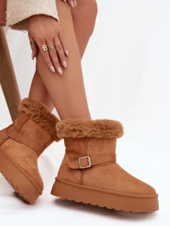Ženské sněhule na platformě s přezkou a kožešinou Camel Jesella