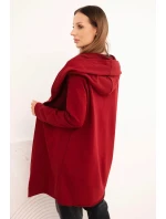 Dámská bavlněná bunda s kapucí a prodlouženým předním dílem bordová