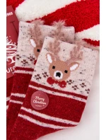 Dámské vánoční ponožky s motivem soba a proužky – červené (vlna alpaka) Dámské vánoční ponožky s motivem soba a proužky – červené (vlna alpaka)