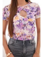 Dámská viskózová žebrovaná halenka s květinovým potiskem fialová