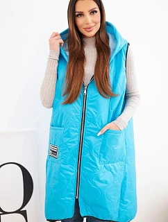 Dámská prošívaná vesta Plus Size s kapucí zapínaná na zip tyrkysová