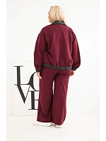 Dámská souprava Plus Size s mikinou na zip a širokými kalhotami bordó Dámská souprava Plus Size s mikinou na zip a širokými kalhotami bordó