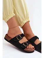 Kožené semišové dámské pantofle s přezkami černé Rosaliae