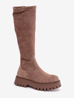 Dámské zateplené kozačky na platformě Big Star – béžové