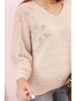Dámský svetr z mohéru volného střihu s výstřihem do V béžový
