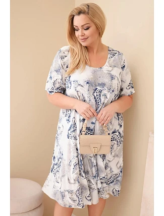 Dámské viskózové šaty Plus Size s krátkým rukávem a paisley střihem béžová