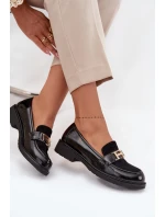 Lakované dámské mokasiny se zlatým detailem S.Barski HY52-545 Černé