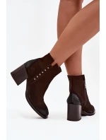 Dámské kotníkové boty z přírodního semiše na podpatku Zazoo 1136 čokoládové