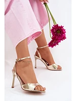 Dámské sandály na podpatku z imitace kůže zlaté Olissey