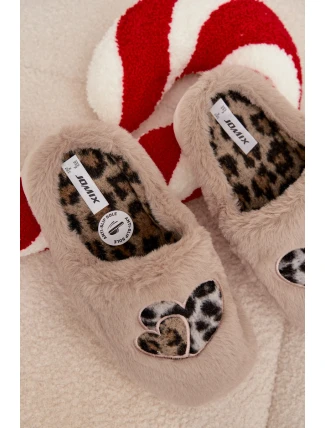 Dámské chlupaté papuče srdíčka – béžové Amandra