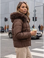 Dámská zimní prošívaná bunda s kožešinou, hnědá, FashionStreet TY5829 Dámská zimní prošívaná bunda s kožešinou, hnědá, FashionStreet TY5829