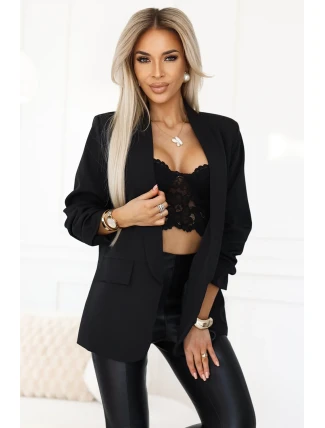 588-1 Dámské klasické sako s projmutými rukávy - ČERNÉ