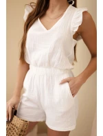 Dámský mušelínový overal s volány ecru