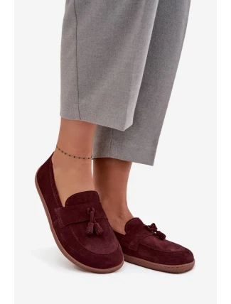 Kožené semišové mokasíny typu barefoot Zazoo – bordó