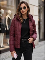 Dámská prošívaná bunda s kapucí, vínová, FashionStreet TY5859 Dámská prošívaná bunda s kapucí, vínová, FashionStreet TY5859