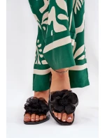 Průhledné Ploché Pantofle Dámské Se Umělou Květinou Černé Vobetta