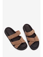 Dámské pantofle s pásky a zlatým přezkou tmavě béžové Selorina