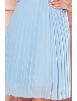 Skládané šaty s výstřihem a dlouhým rukávem Numoco ISABELLE - modré