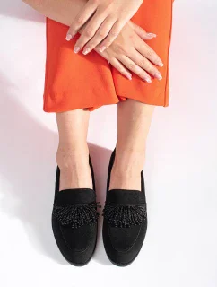 Klasické černé mokasíny dámské na širokém podpatku