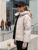 Dámská prošívaná bunda s kapucí, světle béžová, FashionStreet TY5761 Dámská prošívaná bunda s kapucí, světle béžová, FashionStreet TY5761