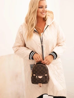 Dámská bunda Plus Size prošívaná s kapucí a sportovními manžetami béžová