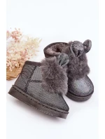 Dětské sněhule zateplené kožíškem, šedá Betty, s ušima