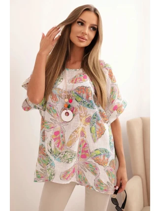 Dámská bavlněná blůza s motivem motýlů s krátkým rukávem bílá