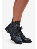 Lakované dámské kotníkové boty z pravé kůže D&A LZ52-962 tmavě modré Lakované dámské kotníkové boty z pravé kůže D&A LZ52-962 tmavě modré