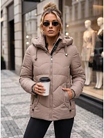 Dámská zimní prošívaná bunda s kapucí, béžová, FashionStreet TY5753 Dámská zimní prošívaná bunda s kapucí, béžová, FashionStreet TY5753
