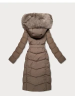 Tmavě béžová dámská zimní bunda s kožešinovým panelem S'West (B8525-12)