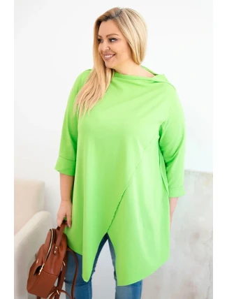 Dámská bavlněná blůza Plus Size asymetrická s ohrnutým rukávem světle zelená