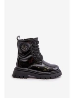 Lakované boty dívčí zateplené kožešinou na zip černé Evaliraea