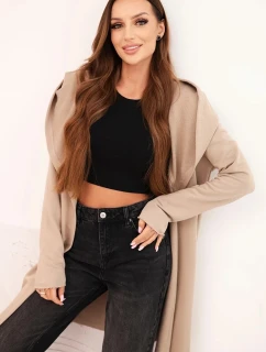 Dámský kabát z bavlny s kapucí a prodlouženým předním dílem béžová