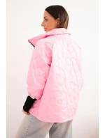 Dámská jarní prošívaná bunda s ozdobným ražením a zipem bonbónově růžová