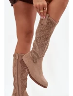 Dámské kozačky s perforací na nízkém podpatku S.Barski HY52-534 béžové Dámské kozačky s perforací na nízkém podpatku S.Barski HY52-534 béžové