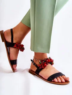 Módní sandály s korálky Černá Hally