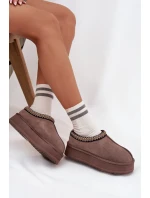 Dámské nízké semišové sněhule Vinceza s výšivkou na platformě – hnědé