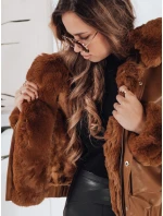 Dámská kožená bunda s kožešinou hnědá FashionStreet TY5129