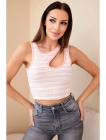 Dámský pruhovaný žebrovaný top bez rukávů s výstřihem pudrově růžová