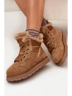 Semišové Sněhule Dámské Na Platformě S Kožíškem Big Star SS274370 Camel